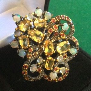 Breathtaking Genuine Citrine, Opals & Garnets Ring